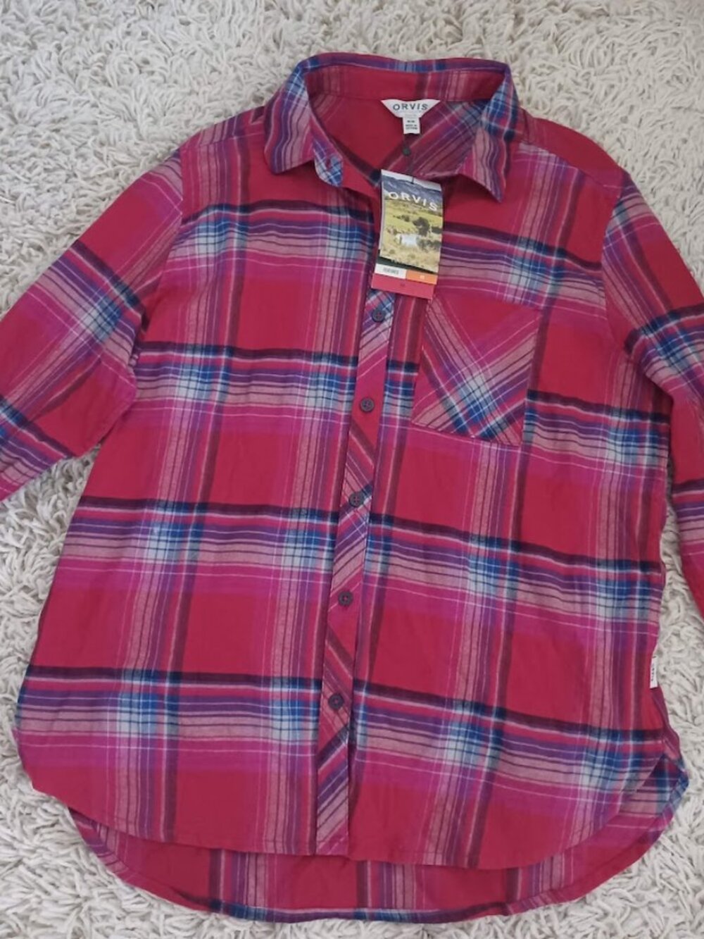 Orvis Laurie Plaid Shirt Womens M Red Flannel Stretch Cotton Button Up NWT